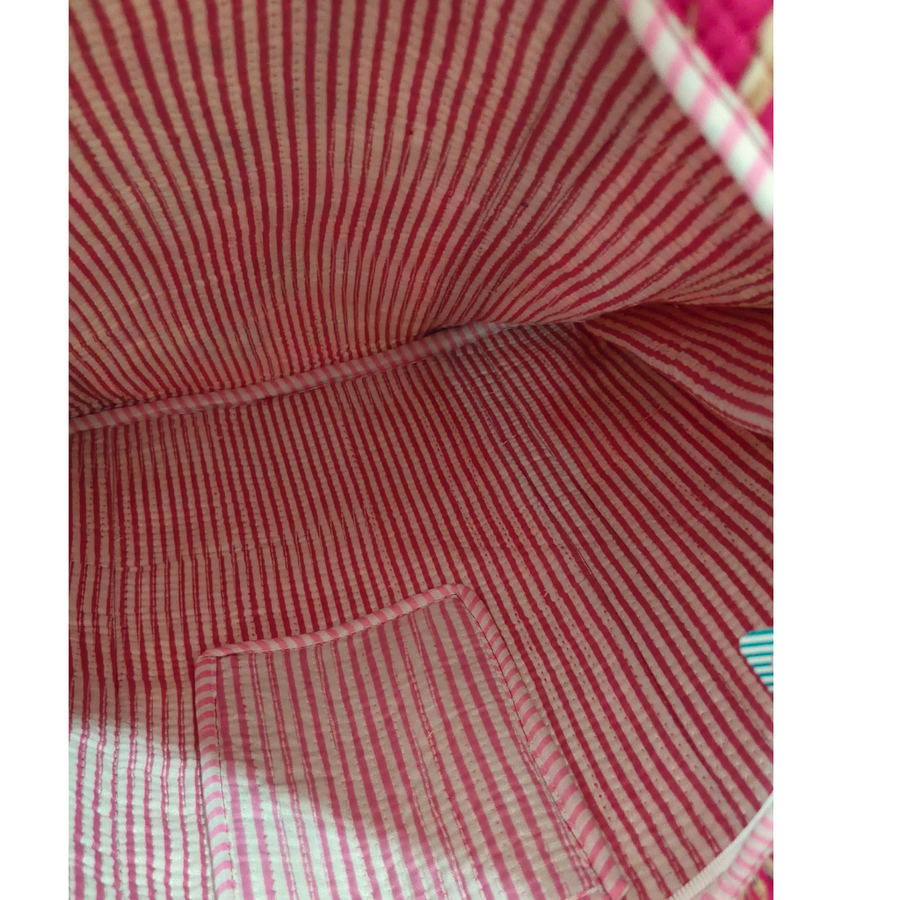 Handmade Floral Print Tote Bag – Premium Fabric Reusable Shopping & Everyday Carry Bag (Pink Floral Print)