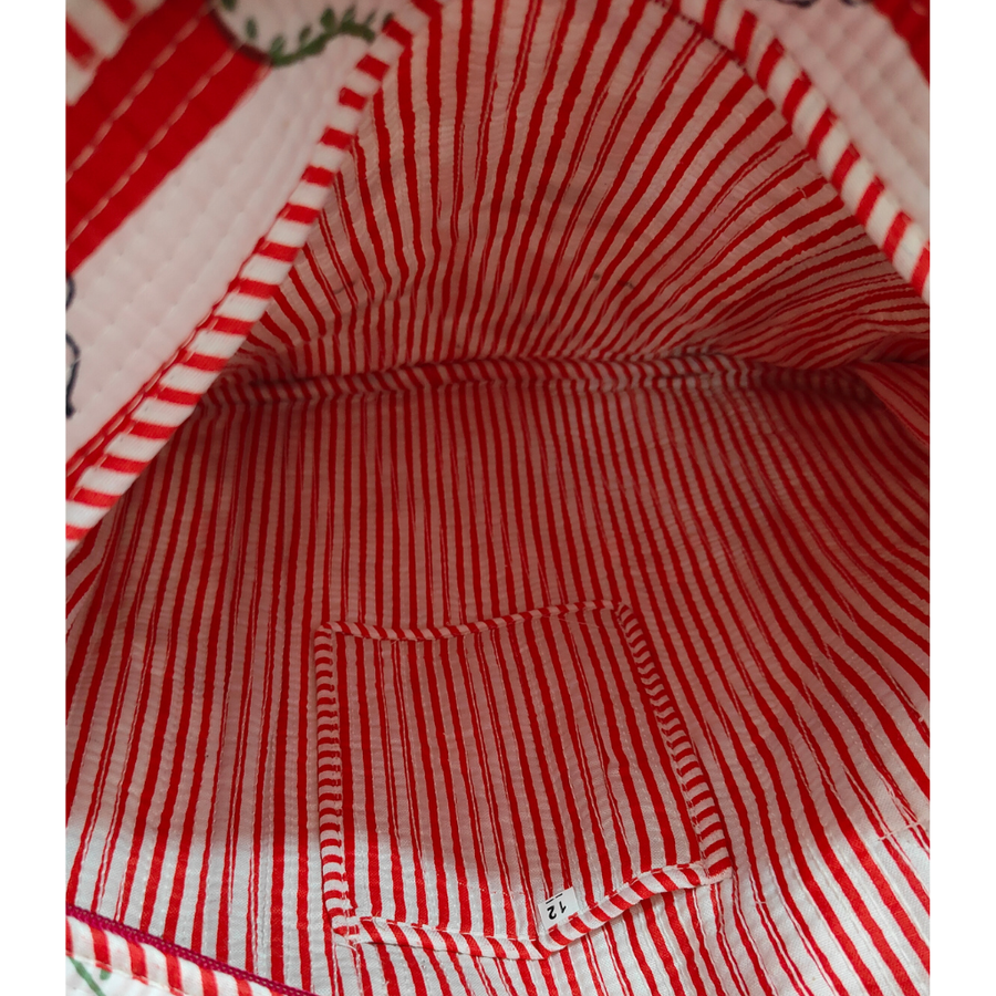 Handmade Floral Print Tote Bag – Premium Fabric Reusable Shopping & Everyday Carry Bag ( RED Print Style 2)