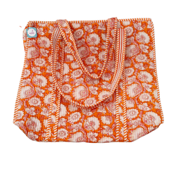 Handmade Floral Print Tote Bag – Premium Fabric Reusable Shopping & Everyday Carry Bag (Orange Print)