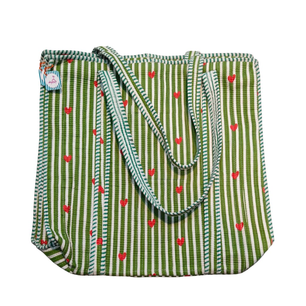 Handmade Floral Print Tote Bag – Premium Fabric Reusable Shopping & Everyday Carry Bag (Green Print)