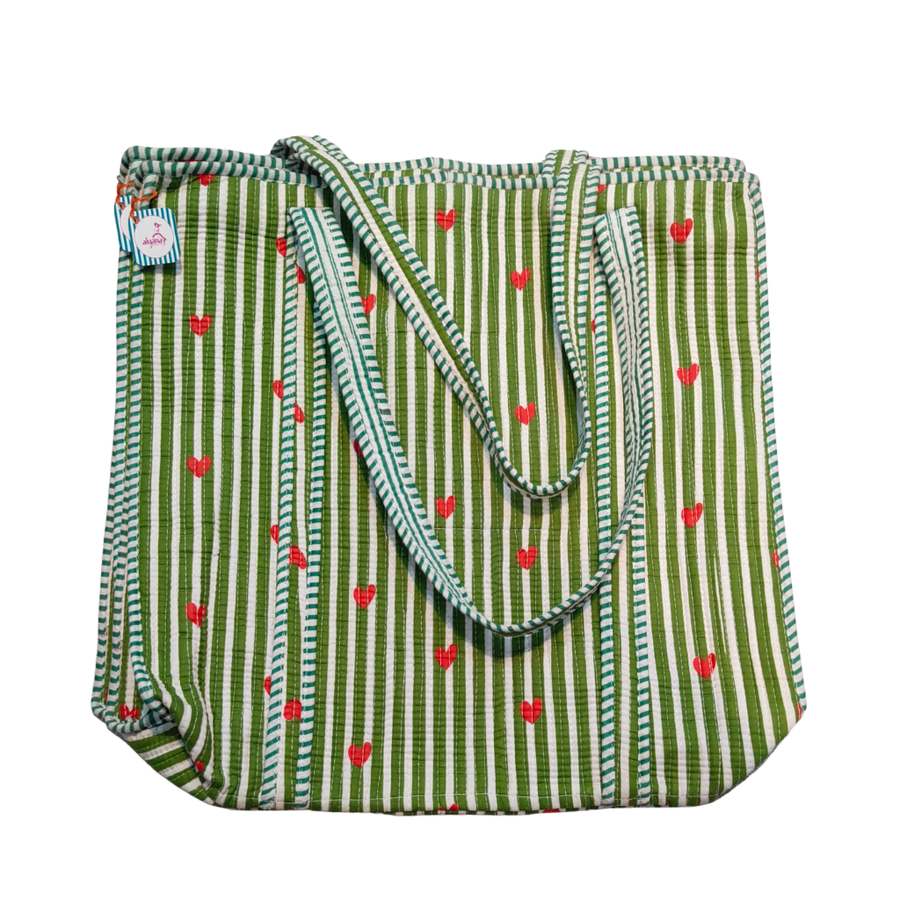 Handmade Floral Print Tote Bag – Premium Fabric Reusable Shopping & Everyday Carry Bag (Green Print)