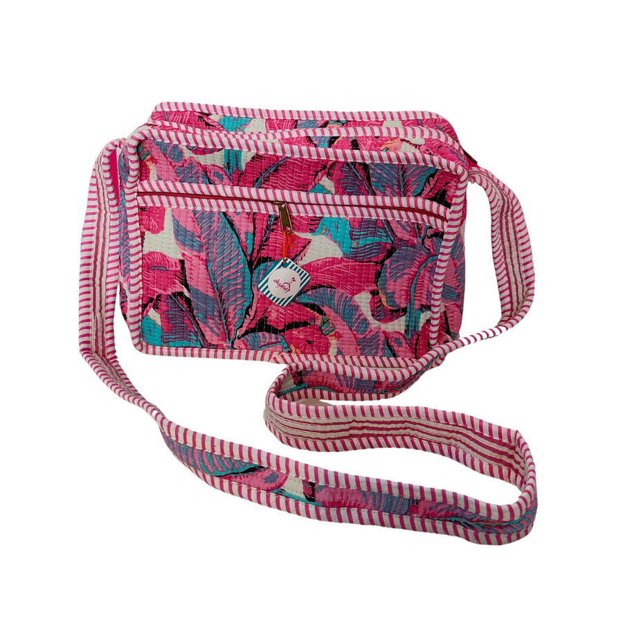 Women's Fabric Side Sling Bag with Zipper – Yellow Striped Heart Print Crossbody Bag (Multicolor) Style 3