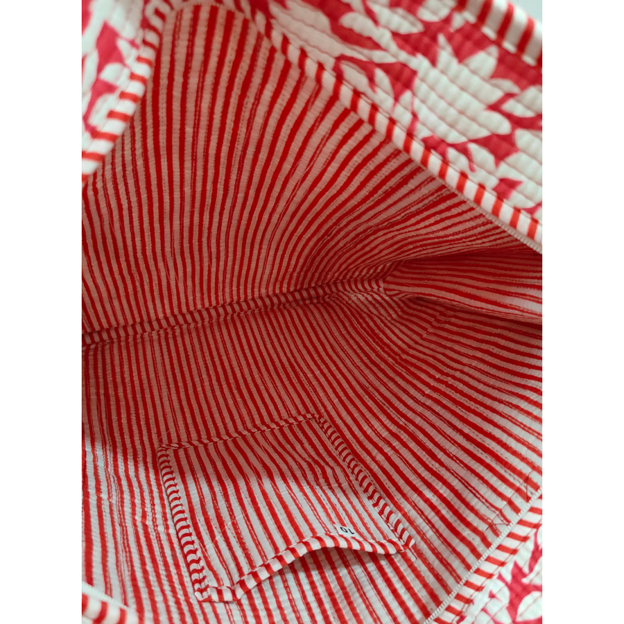 Handmade Floral Print Tote Bag – Premium Fabric Reusable Shopping & Everyday Carry Bag (RED Floral Print)