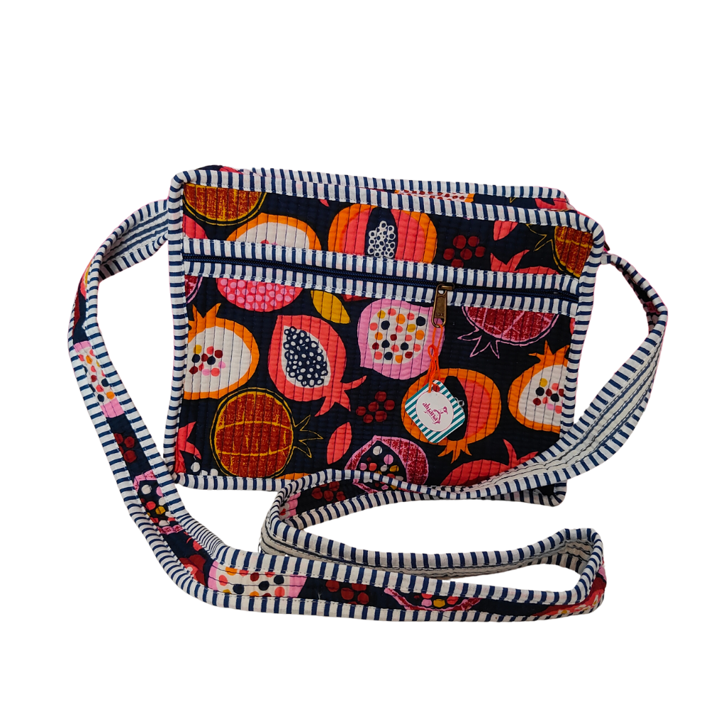 Women's Fabric Side Sling Bag with Zipper – Yellow Striped Heart Print Crossbody Bag (Multicolor) Style 4