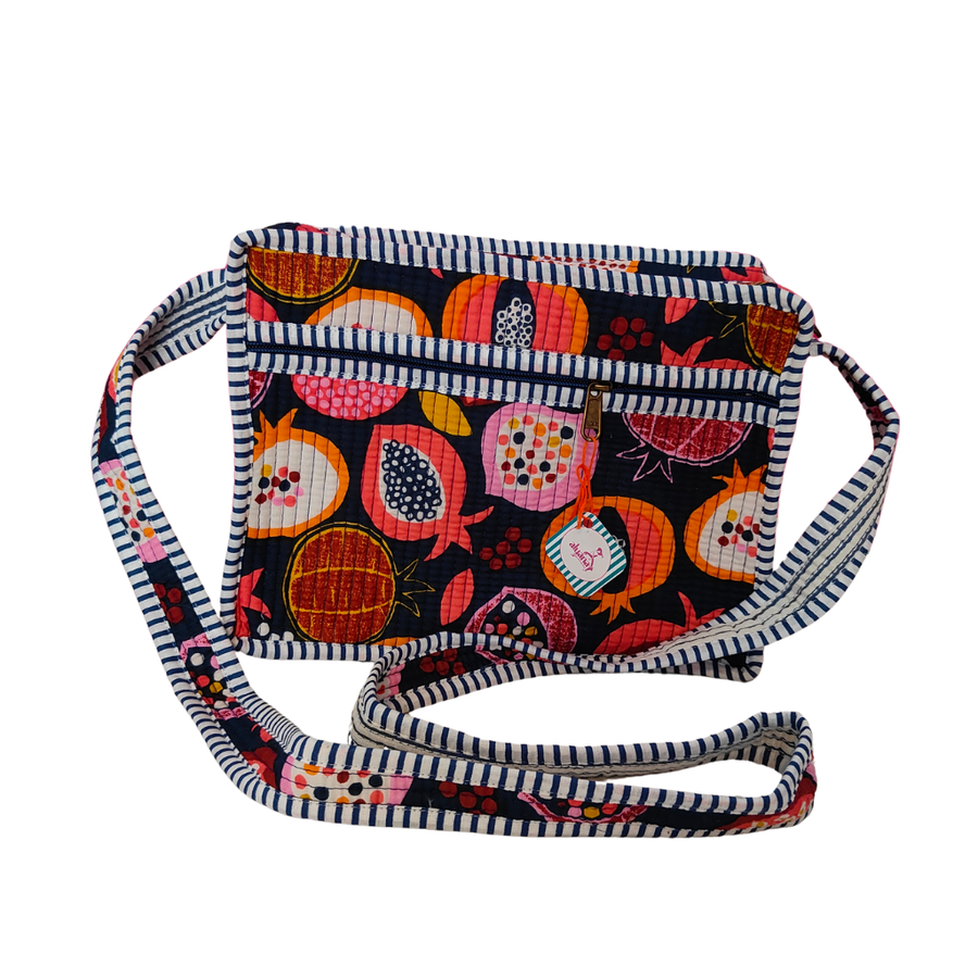 Women's Fabric Side Sling Bag with Zipper – Yellow Striped Heart Print Crossbody Bag (Multicolor) Style 4